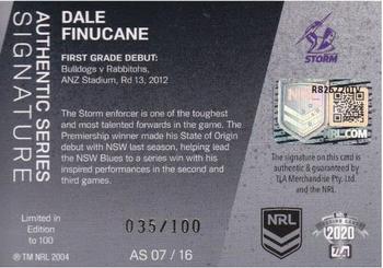 2020 NRL Traders - Authentic Signature #AS 07 Dale Finucane Back